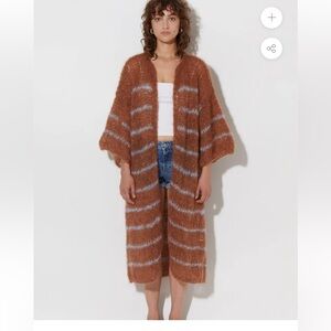 NEW Maiami Mohair Sweater Coat Camel & Blue Italy Sz S/M MSRP $740 Luxury